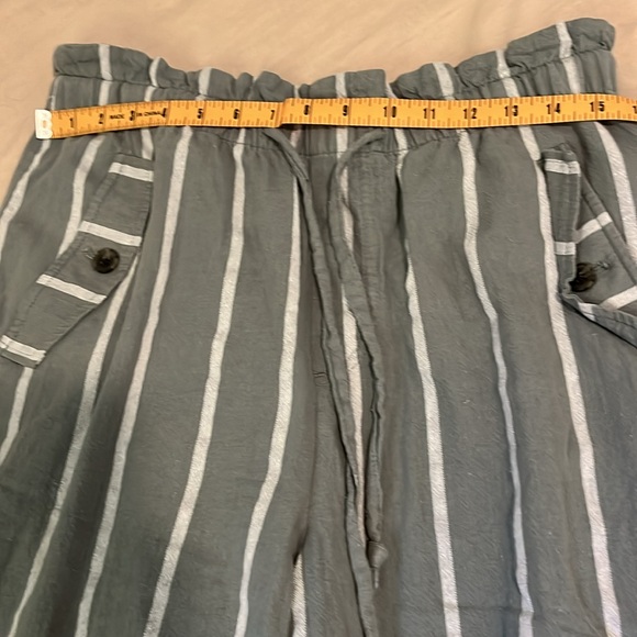 Loft Outlet Womens Sz L high rise straight elastic cotton pants Sage striped - Picture 6 of 8